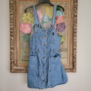 1990's Guess denim overall jeans suspenders dress